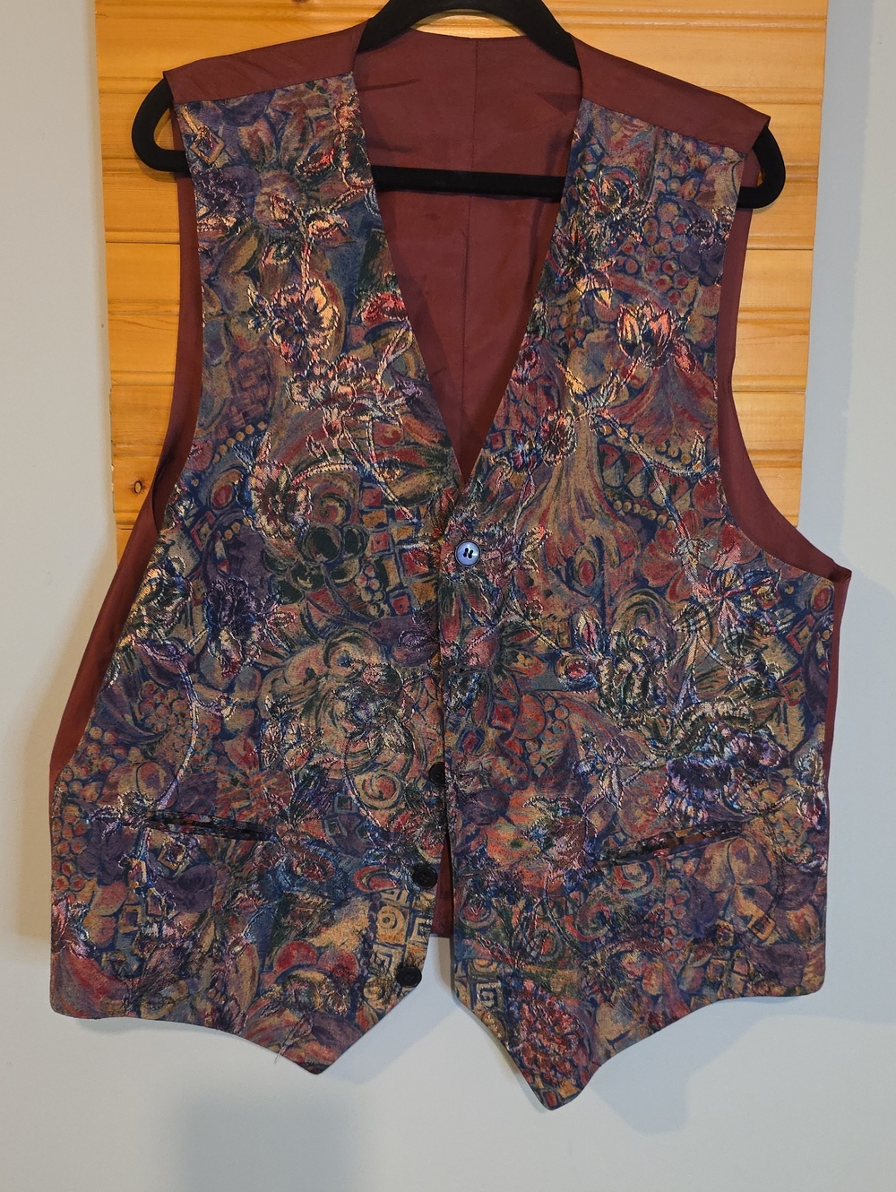 Angelo Litrico Men's L Brocade Vest Multicolor Paisley Floral Jewel Tone Formal